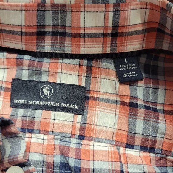 Hart Schaffner Marx Large Red Blue Plaid Button Front Longsleeve Casual Shirt - Picture 5 of 6